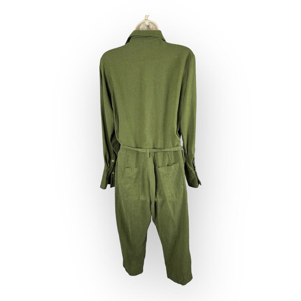Rue Stiic Womens size Small Preston Linen Blend Cropped Jumpsuit Khaki Green - Picture 3 of 11
